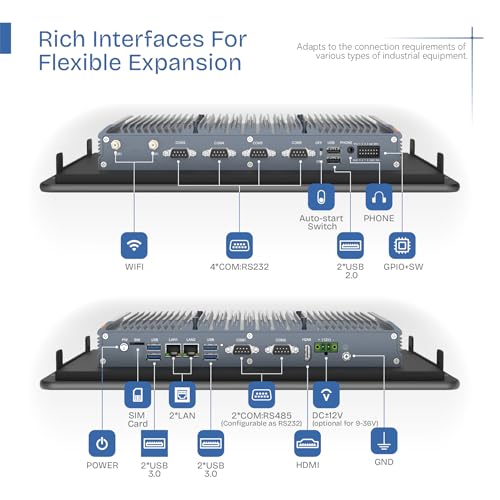 Image of 13.3 inch Fanless Industrial Panel PC,16:9 Embedded 10 Point Touch PC,Windows 11 IP65 All-in-One Computer,Auto Power-on,for Factory,Automation,Kiosk,Business (I5-1235U, 16G RAM 512G SSD)