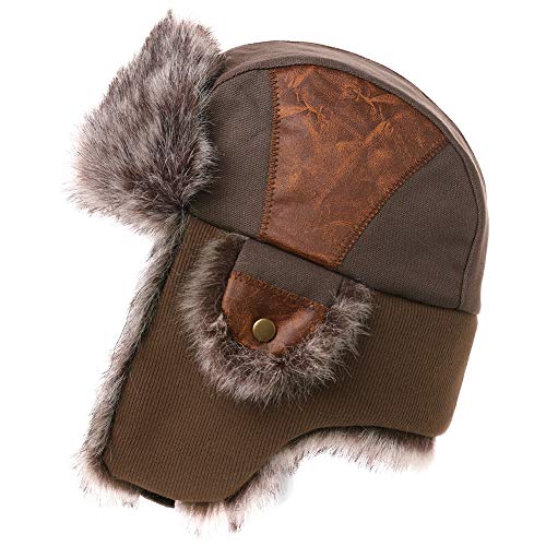 Fancet Gorro de aviador unis para inverno, macio e com pelo sintético resistente ao vento, para homem, Marrom, M-L