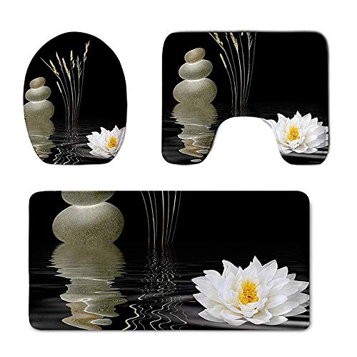 Zen Stone Hot Stones Badezimmerteppich-Set, asiatischer Lotus, WC-Vorleger-Set, 3-teilig