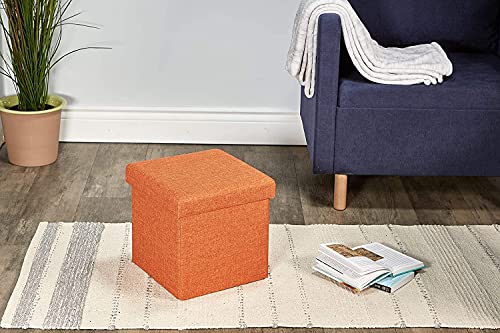 Image of ABTRIX with AB Fabric Folding Organizer Storage Ottoman Bench Footrest Stool Coffee Table Cube, Camping Fishing Toys Chest Stool, Quick and Easy Assembly, 22L Capacity, Padded (30X30X30 Cm, Orange)