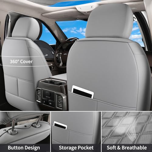 Image of Huidasource Tacoma Front&Back Seat Covers, Gray Leather Car Seat Cushion Cover Accessories Fit for 2016-2023 Double & Crew Cab Toyota Tacoma SR SR5 Limited TRD Sport /Pro /Off Road(Full Set /Gray)