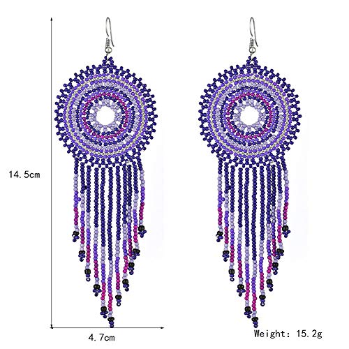 Dream Catcher Beaded Earrings Handmade Bohemian Statement Long Beaded Hoop Tassel Dangle Ear Big Boho Indian Seed Bead Hoop Fringe Chandelier Drop Earrings for Women Girls Jewelry2