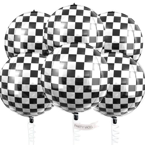 Image of PartyWoo Checkered Foil Balloons 6pcs Large Round Giant Jumbo 4D Balloons