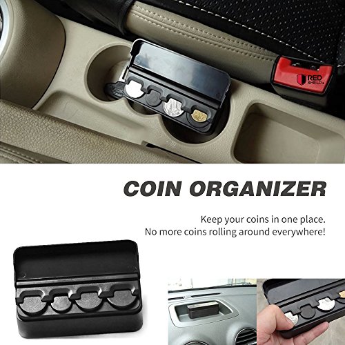 Red Shield Coin Holder In Black, Organizer With Removable Lid For Cars/Vehicles, Homes, And Offices. Car Change Organizer Universal Storage Coin Money Dispenser. Easy To Organize Change #TOP1