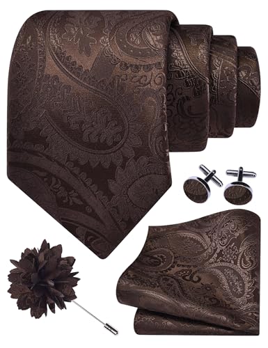 Image of GUSLESON Paisley Tie Set for Men 3.15 inch Necktie Lapel Pin Hankerchief Cufflinks Set for Men