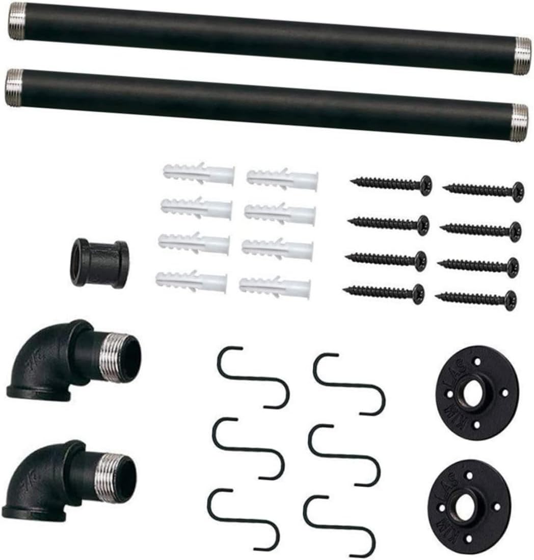 Wall Mounted Iron Pot Rack with Hooks, Kitchen Utensil Hanger and Pan Organizer, 13x60cm Industrial Hanging Storage for Cookware and Pots