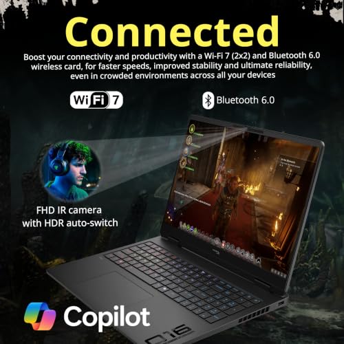 Image of HP HyperX OMEN 16 inch 165Hz WUXGA Gaming Laptop, Intel Core Ultra 7 356H, GeForce RTX 5060, 32GB DDR5, 2TB Storage(1TB SSD+1TB Docking Station), RGB Backlit Keyboard, Wi-Fi 7, Win 11, Shadow Black