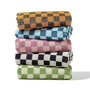 Hand Towels 5 Pack - Cotton Face Towels Soft, Absorbent, and Decorative Checkered Design for Bathroom, Kitchen, Gym, and Spa - 13 x 29 Inches for Any Occasion Hand Towels 5 Pack Cotton Face Towels Soft Absorbent and Decorative Checkered Design for Bathroom Kitchen Gym and Spa 13 x 29 Inches for Any Occasion