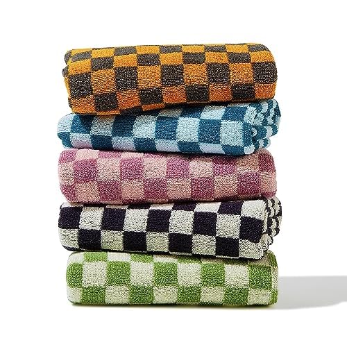 Hand Towels 5 Pack – Cotton Face Towels Soft, Absorbent, and Decorative Checkered Design for Bathroom, Kitchen, Gym, and Spa – 13 x 29 Inches for Any Occasion