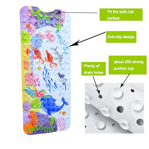 yuxiaoshi Rutschfeste Badematte für Kinder, Mädchen und Jungen, Cartoon-Meerestier-Badewannenmatte, Duschmatte, Badezimmermatte, rutschfest, mit Saugnapf, maschinenwaschbar, lang, 100 x 40 cm, Wale