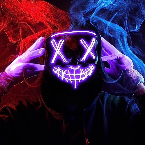 Image of JOYIN Halloween Led Mask, Light Up Mask and Gloves for Cosplay Costume (Purple), 3 Modes Scary Glow in The Dark Masks for Boys Girls Halloween Party Dress Up Accessories, Gifts Giving