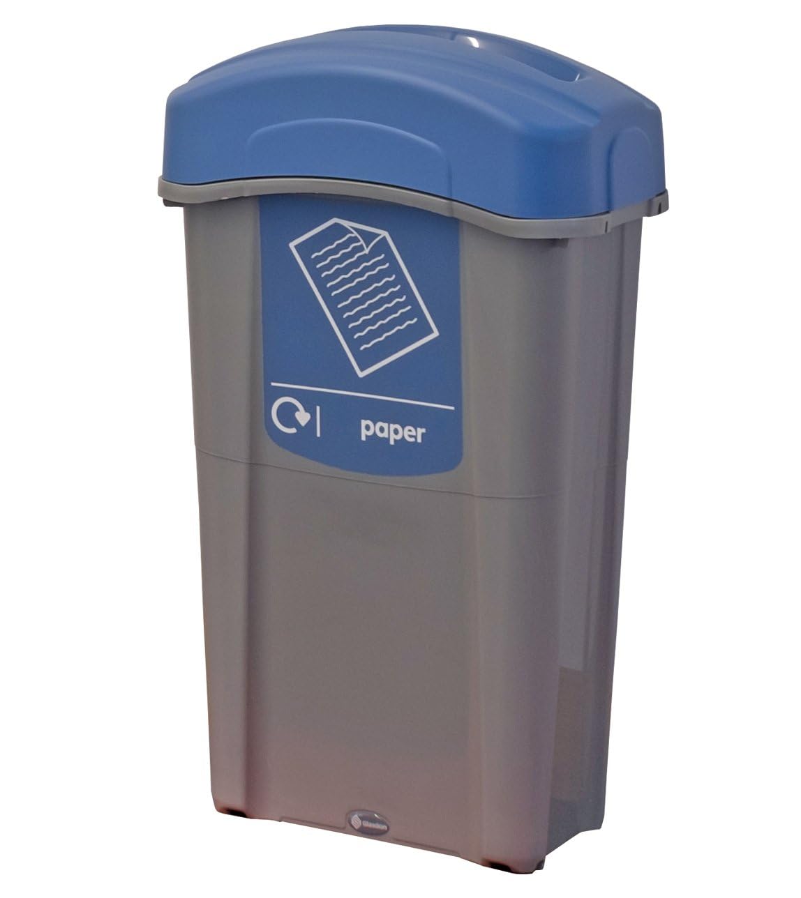 Eco Nexus 85 Paper Recycling Bin (Grey, Blue Sticker) – 85-Litre Recycling Container for Paper Waste with Narrow Footprint – Slim Office Bin