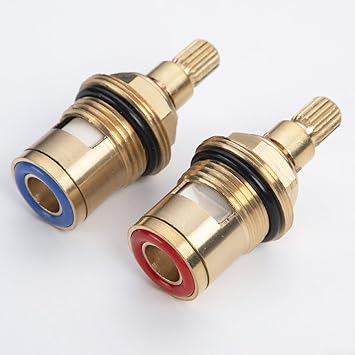 Quarter Turn Ceramic Tap Cartridge With 20 Teeth For Bsp Half Inch Thread Sinks And Basins Long Lasting Copper Valve Core Replacement To Stop Dripping Leaks Easily(Red + Blue)