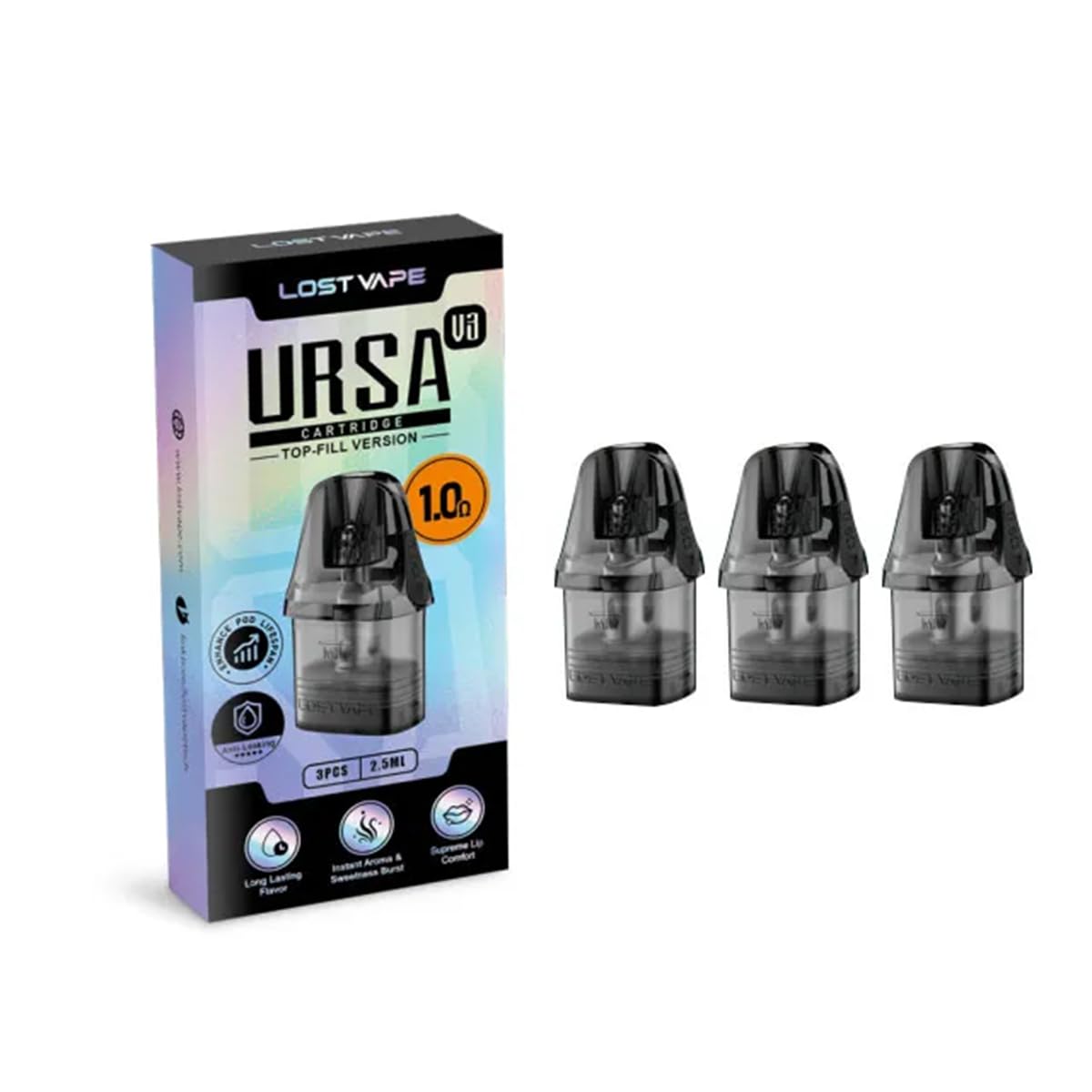 Lost Vape Ursa【V3】POD カートリッジ 3個入り(2.5ml ) ロストベイプ ウルサ 交換用ポッド URSAシリーズ用URSA NANO 3/URSA Nano (2)/URSA EPOCH (PRO)/URSA CAP (PRO)/URSA Nano Pro (2)/Ursa Nano S(II)/URSA Baby (3)などに対応 ニコチンなし リキッドフリー 正規品 3pcs (1.0Ω)