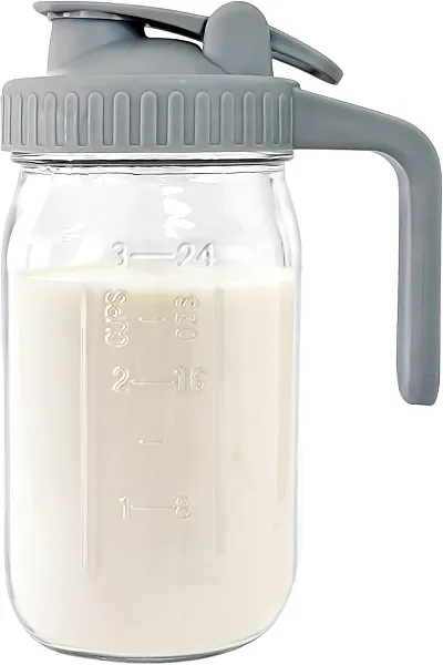 JunVpic Breast Milk Pitcher Jug - 32 oz Glass Mason Jar Airtight Pitcher with Pour Spout Handle for Breastmilk, Iced Tea, Ice Drinks Storage Container