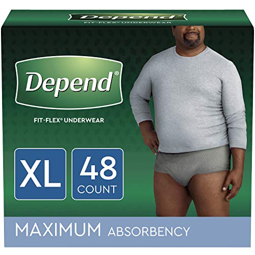 Depend FIT-FLEX Incontinence Underwear for Men, Maximum Absorbency, Disposable, XL, Grey, 48 Count