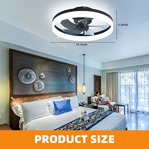 Yozlnfo Modern Ceiling Fan With Lights Remote Control, 6 Speeds 3 Colors Geometric Bladeless Ceiling Fan With Lights, Black Low Profile Flush Mount Ceiling Fan For Kitchen Bedroom Living (Black) #TOP6