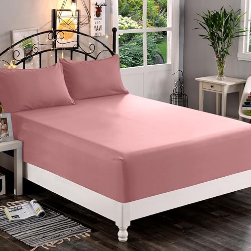 Elegant Comfort 1500 Premium Quality Fitted Sheet Ultra Soft 18-24 Inch Extra Deep Pocket - Single Fitted Sheet for High Mattress - Wrinkle Free with Smart Storage Pockets, Queen, Dusty Rose