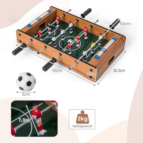 GOPLUS Mini Tischkicker, Tischfußball Spielset mit 2 Bällen und Punktezähler, Kleiner Spieltisch Kickertisch aus Holz für Kinder & Erwachsene, für Spielzimmer, Bars, Partys, 51 x 30,5 x 9 cm – Bild 6
