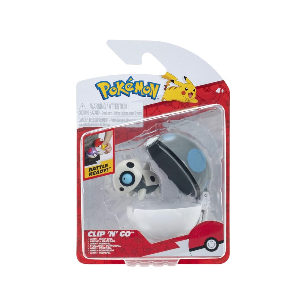 Pokmon PKW4147 - Clip and Go Pokball - Stollunior and Heavy Ball, Official Pokball with Movable 5 cm Figure