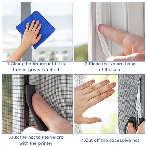 Fliegengitter Fenster,6 Stück Insektenschutz Fenster mit 6 Rollen Klebeband,Fliegengitter Selbstklebend,130x150cm Fliegengitter Fenster Ohne Bohren,Mückennetz Fenster
