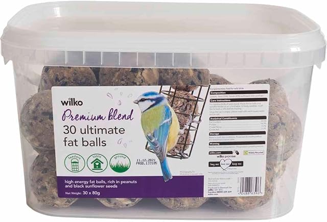 wilko Wild Bird Ultimate Fat Balls, High Energy Fat Balls, Pack of 30 x 80g