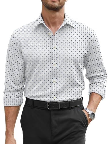 Image of COOFANDY Mens Stretch Dress Shirts Long Sleeve Button Down Shirt Regular Fit Formal Business Shirts