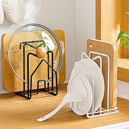 SUNFICON Chopping Board Rack Pot Pan Lid Holder Cutting Board Organiser Display Stand Thin Bakeware Baking Tray Kitchen Countertop Cupboards Cabinet Office Heavy Duty Metal 12.5x14.5x21.5cm Black