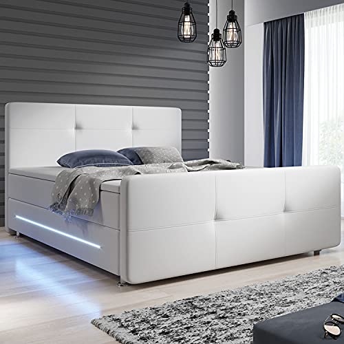Juskys-Boxspringbett-Oakland-180-x-200-cm--LED-Beleuchtung-Bonell-Matratzen-Topper-Kunstleder--58-cm-Komforthoehe--weiss--Bett-Doppelbett
