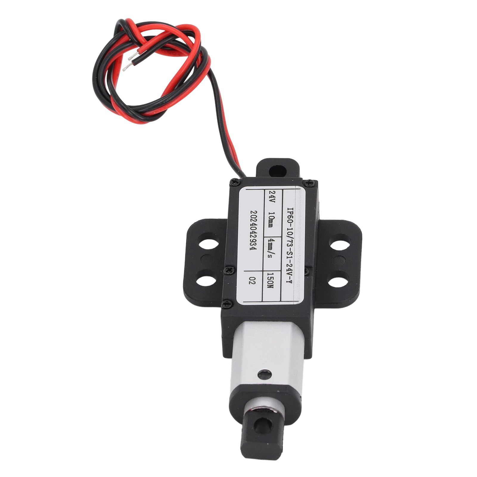 Actionneur linéaire micro électrique avec alimentation CC 24 V, capacité de poussée de 150 N, longueur de course de 10 mm et vitesse de déplacement de 4 mm par seconde, boîtier certifié IPX4 pour