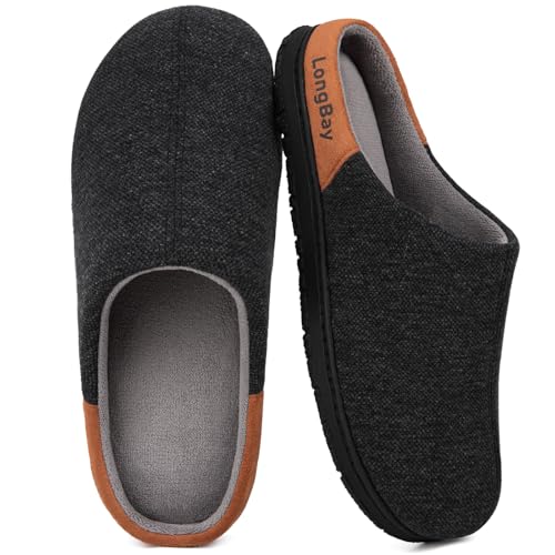 LongBay Mens Knit Slippers Memory Foam House Shoes with Breathable Lining for Indoor Outdoor All Seasons Knit Black 9UK