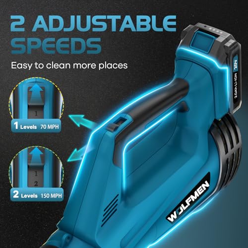 Image of Leaf Blower, Electric Cordless Leaf Blower with 2 Batteries and Charger, 2 Speed Mode, Lightweight Leaf Blowers for Blowing Leaves, Lawn Care, Patio Cleaning and Dust