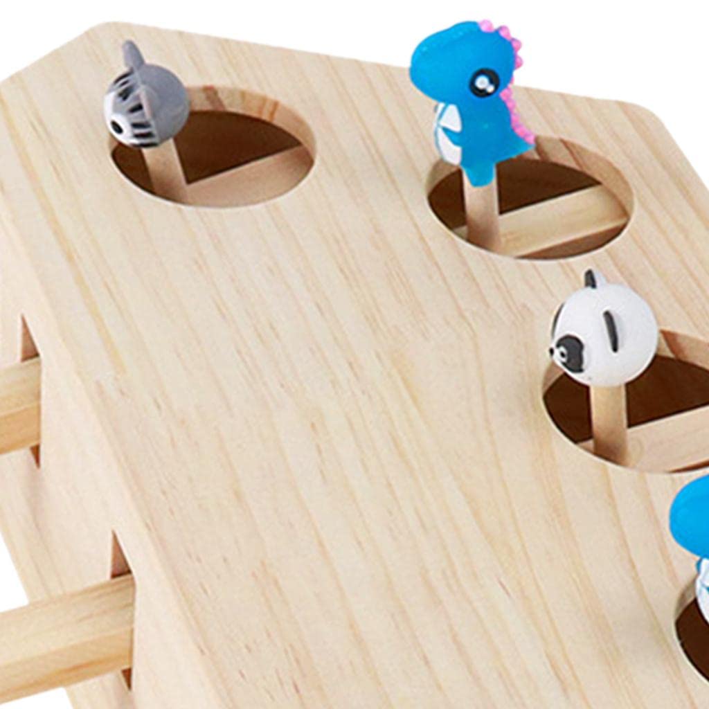 Milageto Caja de para Gatos Juguete Interactivo de Madera con Animales de Silicona Juego de Captura Y Mejora Alertidad Y Estimula Compañerismo, 5 Agujeros
