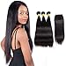Produktbild LA (Can be Dyed) Remy Brazilian Virgin Straight Hair 3 Bundles with Free Part Lace Closure 8A Hohe Qualität 100% unverarbeitete brasilianische Menschenhaar Bundles mit Schnürverschluss (10 12 14+10)