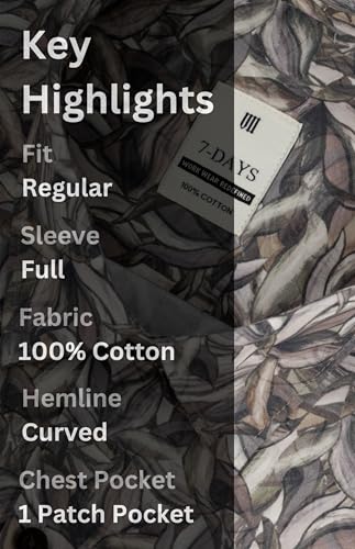 Image of 7-DAYS Men's Premium Formal Printed Shirt - 100% Cotton, Regular Fit, Full Sleeves, with Pocket - Stylish for Special Occasions.