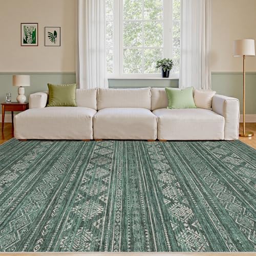 Nakagishi Area Rugs 9x12 Living Room: Washable Boho Large Neutral Modern Soft Farmhouse Green Rug Stain Resistant Indoor Floor Non-Slip Carpet for Women Home Enthusiasts Aged 25-45 - Bedroom Room