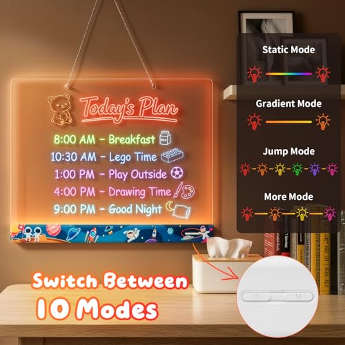 16" LumiBoard LED Drawing Board for Kids - 7 Colors & 10 Modes Rechargeable Acrylic LED Note Board with 7 Markers Cleaning Kit, Sketching & Birthday Gifts for Kids/Girls/Teens(Space) - Image 3