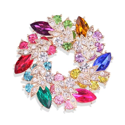 Image of Rhinestone Flower Brooch for Women Crystal Wreath Brooch Pin Stylish Big Flower Brooch Rhinestone Crystal Bauhinia Flower Wreath Brooch Elegant Clothing Hat Bag Accessories Christmas Wedding Bridal Birthday Jewelry
