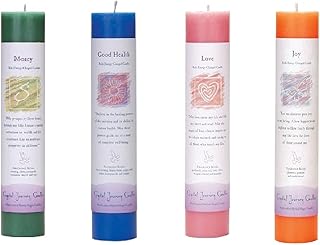 Crystal Journey Herbal Pillar Candle with Inspirational Labels - Bundle of 4 (Money, Good Health, Love, Joy) Each 7