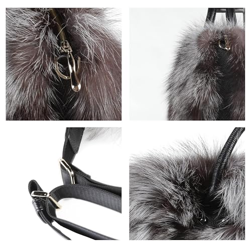 Fur Story Women's Winter Fur Bag Silver Fox Handbag Leather Ladies Shoulder Bag4