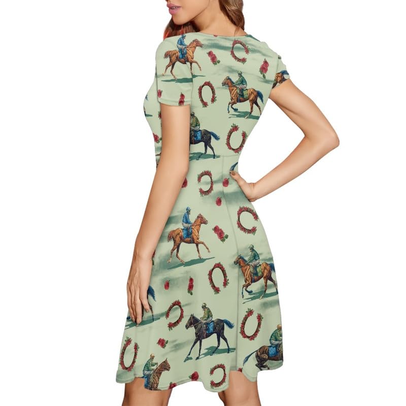Image of Irisjudy T Shirt Dress for Women Short Sleeve Girls Short Sleeve Dress Plus Size, O Neck Knee Length Midi Dress for Ladies