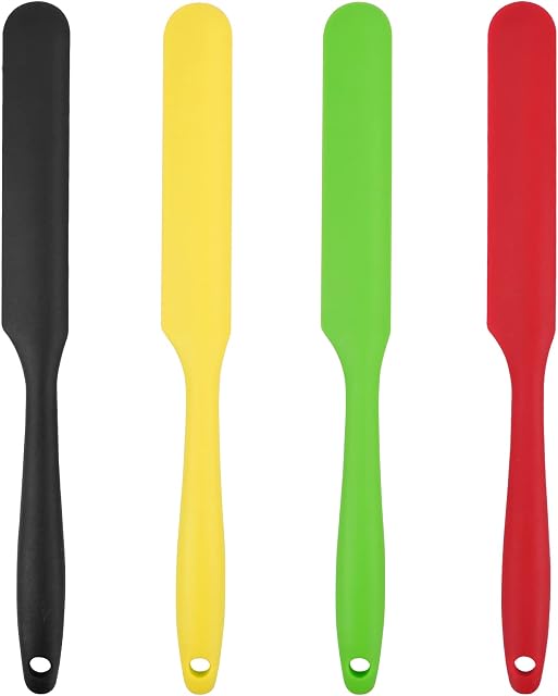 Yasmous 4Pcs Silicone Spatula 24cm Multicolor Cooking Baking Spatulas Heat Resistant Seamless Rubber Jar Scraper Ergonomic Wax Applicator for Flour Egg Mixture Bottles Cream Hair Removal, 301-10306