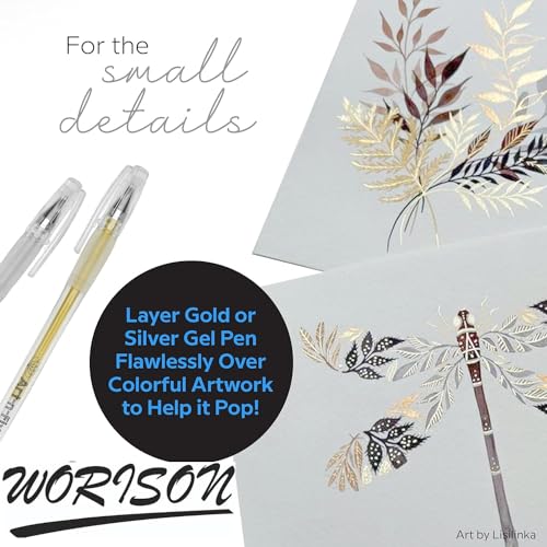Image of worison 9pc White Gold Silver Fine Point Highlight Gel Pen for Drawing