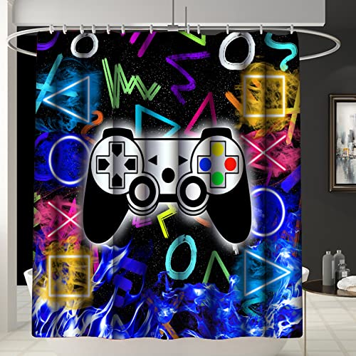 Kodhyvj 4 Pcs Gamer Shower Curtain Set For Boys Bathroom Sets With Curtain,Rug,Toilet Cover And U Shaped Mat Gamer Bathroom Decor With 12 Hooks #TOP1