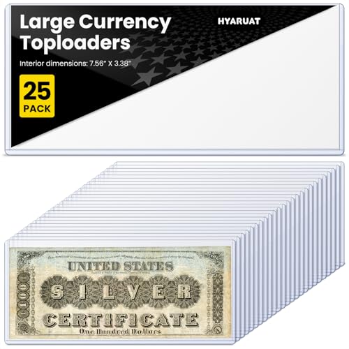 HYARUAT Large Currency Toploader - Premium Dollar Bill Holders, Transparent Blue, Durable Protective Sleeves for Large Bills, Currency Notes & Collectibles (25 Pack)