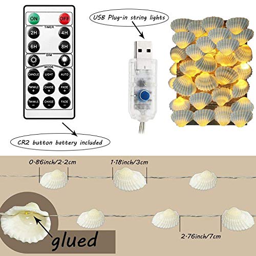 Cynzia Natural Seashells String Lights, 40Led Beach Decoration Lights Usb Plug In With 8 Modes Remote Control, Waterproof Ocean Fairy Lights For Bedroom Party Indoor Outdoor Wedding Holiday Christmas #TOP3