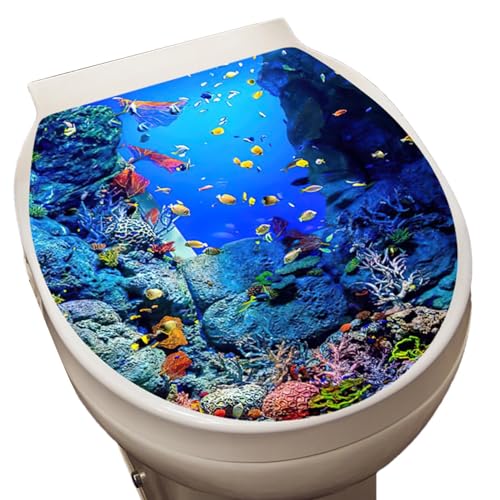 Toilet Seat Lid Stickers, Sea Theme Wall Stickers & Murals Self-Adhesive Toilet Sticker, Toilet Decal for Smooth Surfaces Bathroom Decals