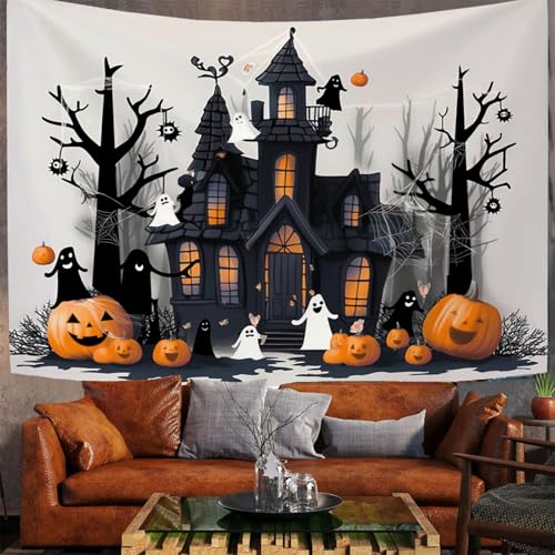Tapiz de pared de Halloween de 230x150cm para decorar tu fiesta temática con fantasmas de calabaza