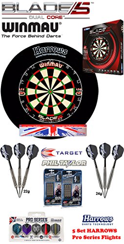 Blade 5 Dual Core + H. Surround Black + 2 Set Phil Taylor Darts + Abwurflinie + 5er Set Flights