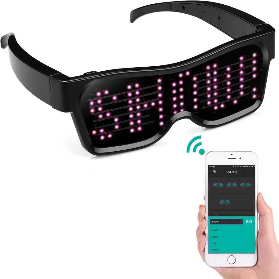 PIXIADORE LED Glasses, Blue teeth APP Connected LED Display Smart Glasses USB Rechargeable DIY Funky Spectacles for Party Club DJ Halloween (Pink)